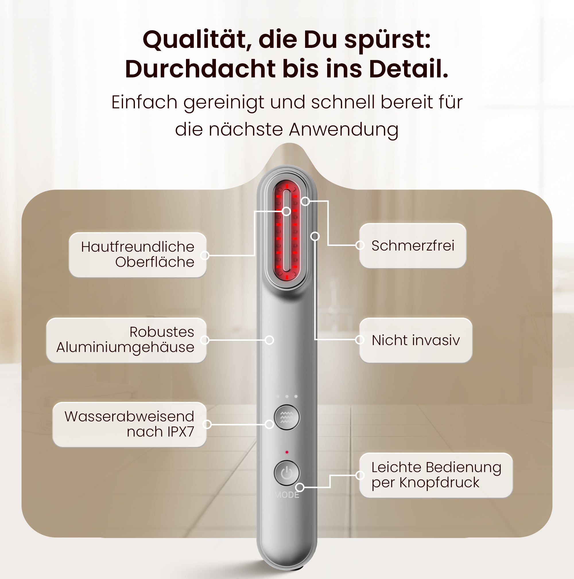 EMS 5-in-1 Lichttherapie Gesichtsmassagegerät mit Standfuss – Anti-Falten & Face-Lifting Gerät mit Rot-, Blau- & Violettlicht