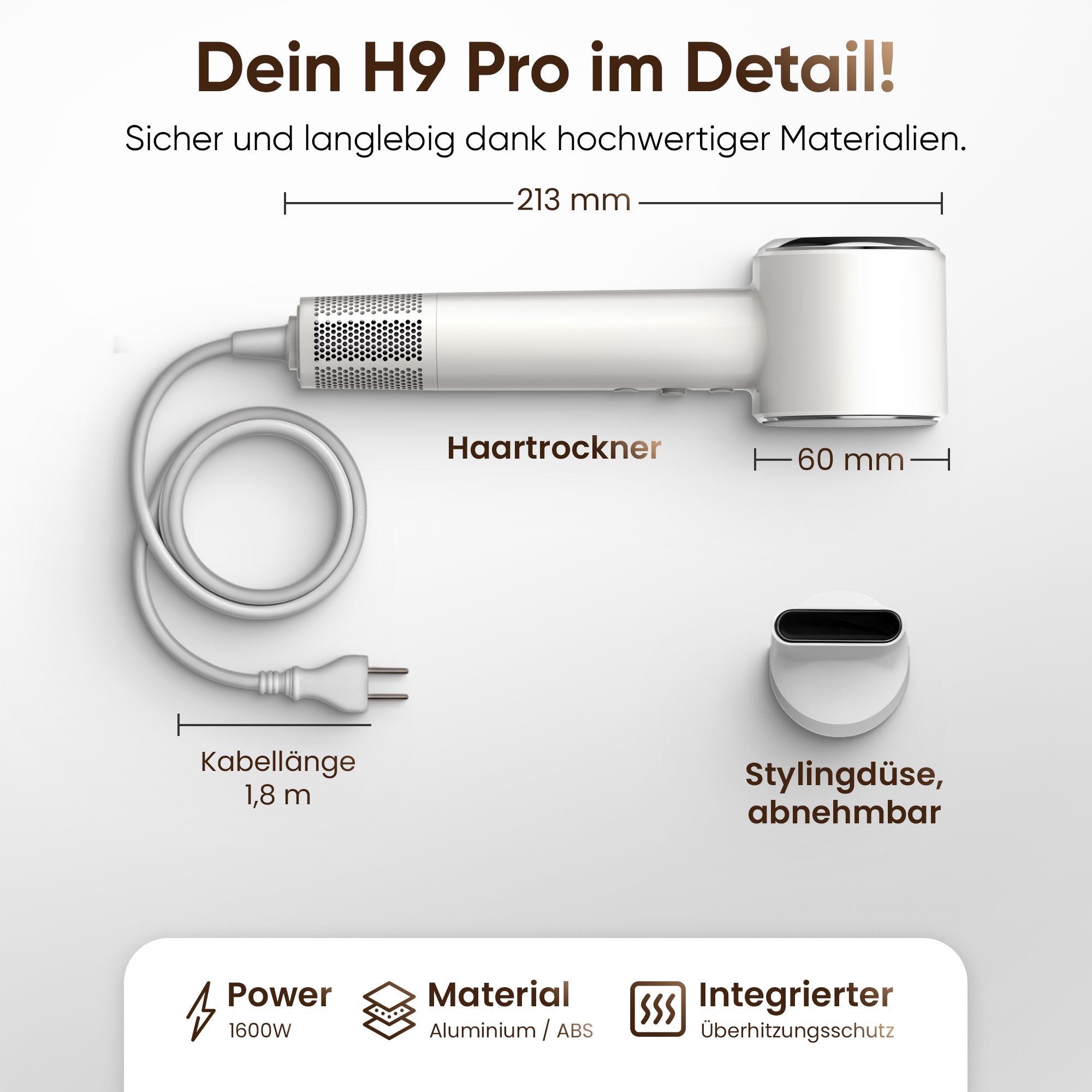 Ionen Haartrockner – Leichter & Leiser Föhn mit Diffusor, Plasma-Technologie & 6 Pflege-Modi (LCD-Display)