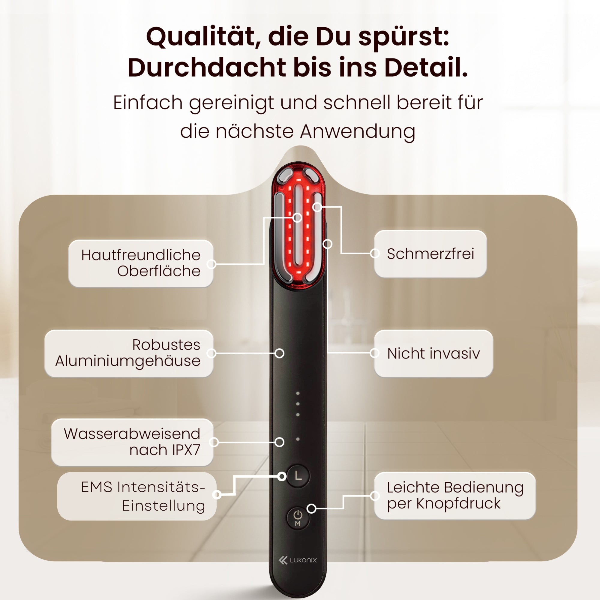 EMS 5-in-1 Lichttherapie Gesichtsmassagegerät – Anti-Falten & Face-Lifting Gerät mit Rot-, Blau- & Violettlicht