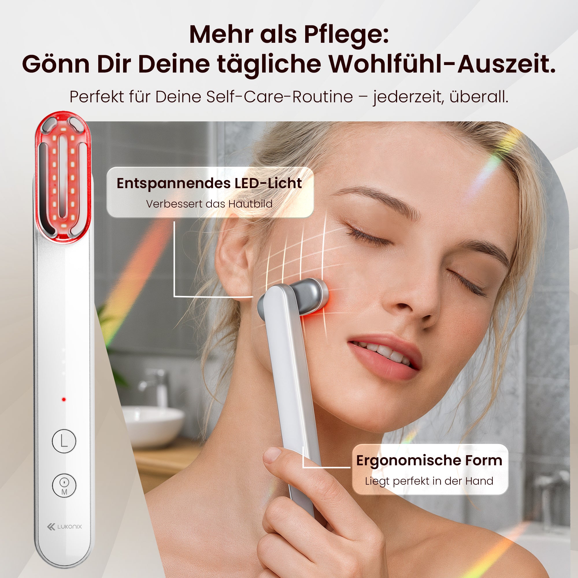 EMS 5-in-1 Lichttherapie Gesichtsmassagegerät – Anti-Falten & Face-Lifting Gerät mit Rot-, Blau- & Violettlicht