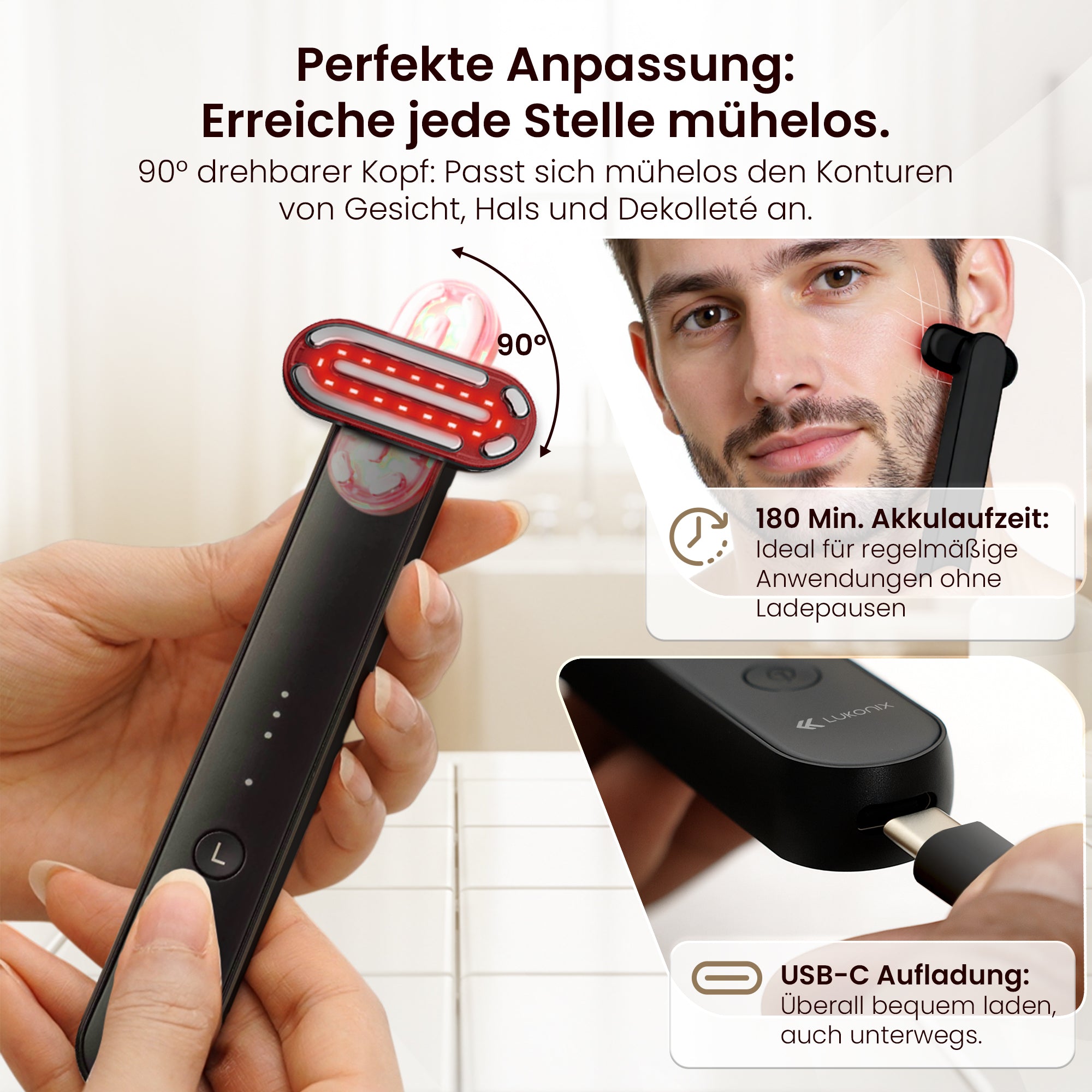 EMS 5-in-1 Lichttherapie Gesichtsmassagegerät – Anti-Falten & Face-Lifting Gerät mit Rot-, Blau- & Violettlicht