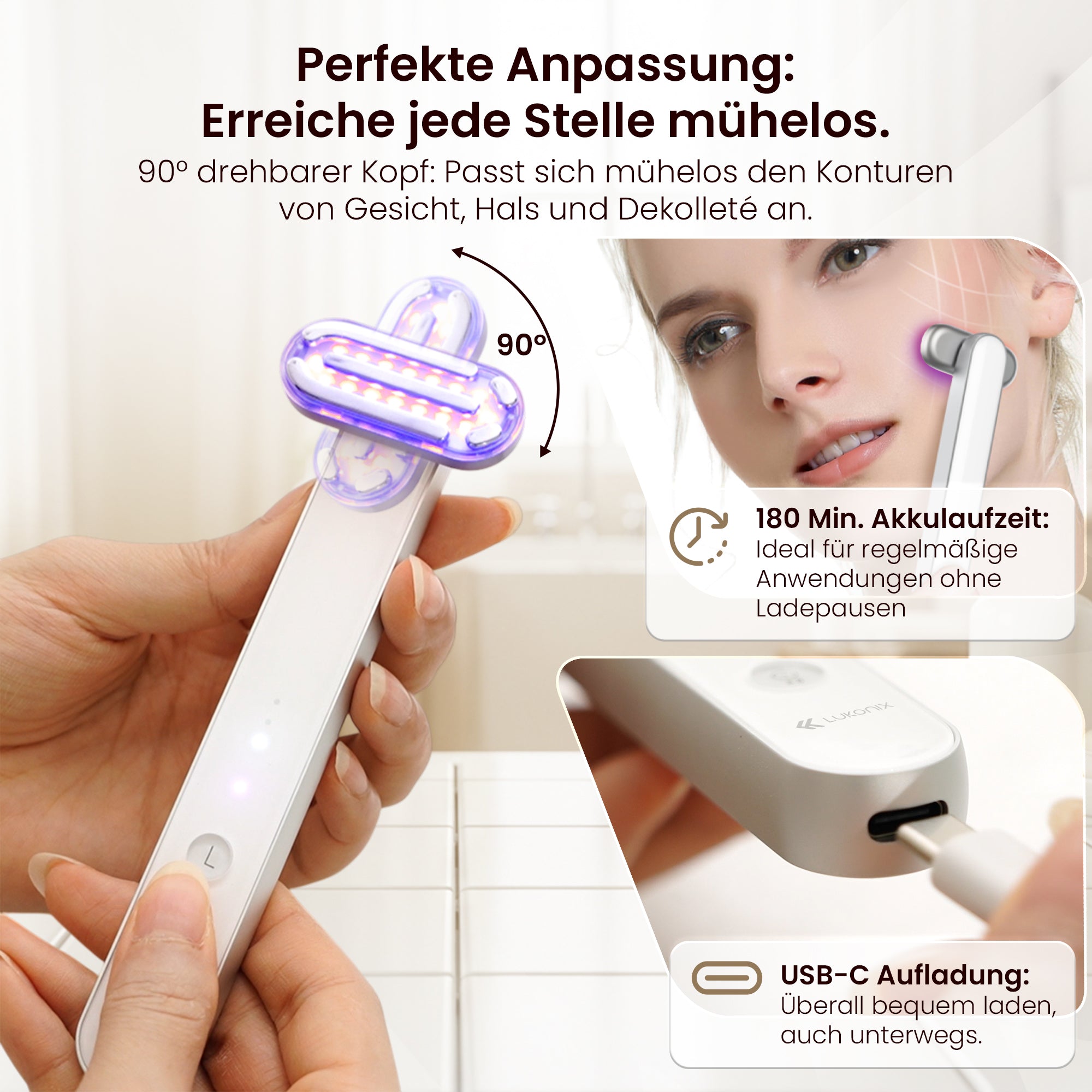 EMS 5-in-1 Lichttherapie Gesichtsmassagegerät – Anti-Falten & Face-Lifting Gerät mit Rot-, Blau- & Violettlicht