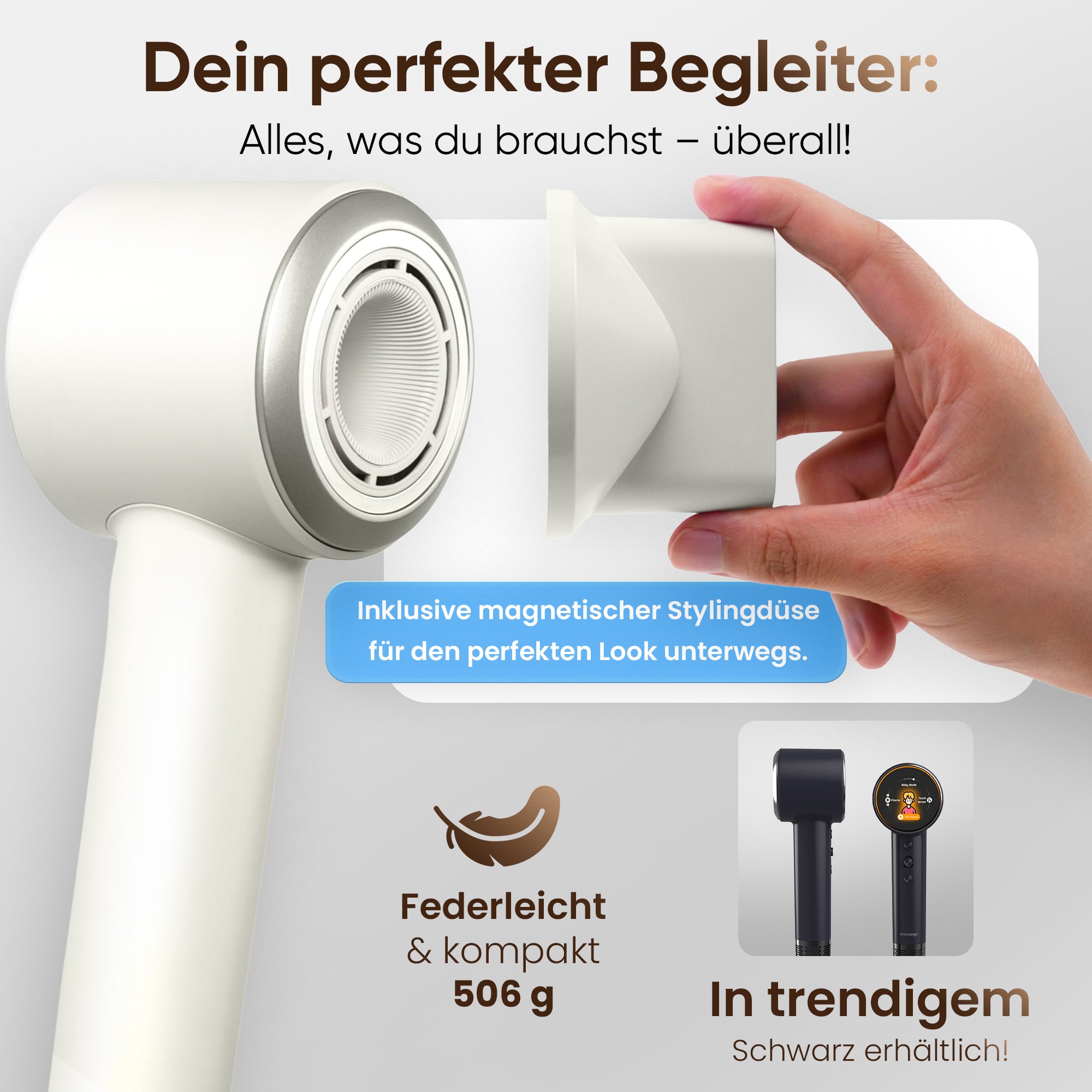 Ionen Haartrockner – Leichter & Leiser Föhn mit Diffusor, Plasma-Technologie & 6 Pflege-Modi (LCD-Display)