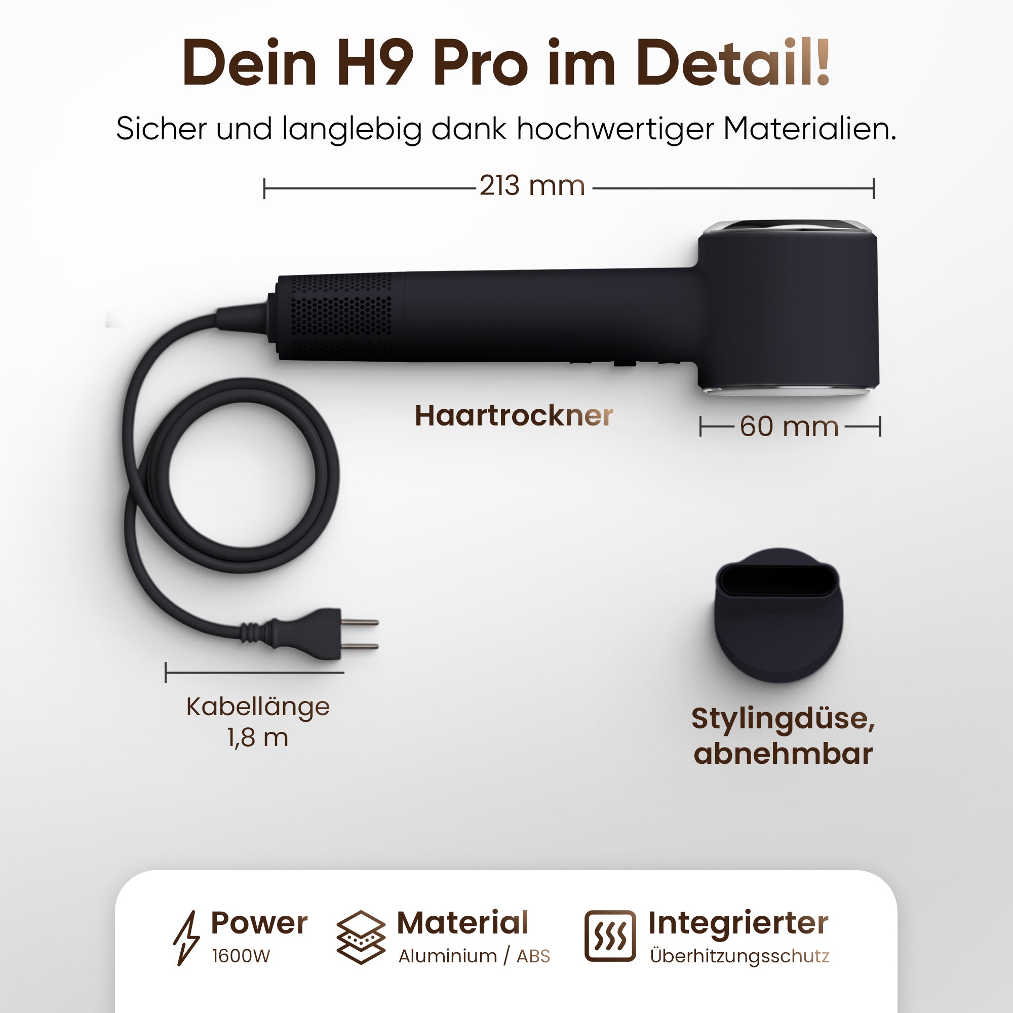 Ionen Haartrockner – Leichter & Leiser Föhn mit Diffusor, Plasma-Technologie & 6 Pflege-Modi (LCD-Display)