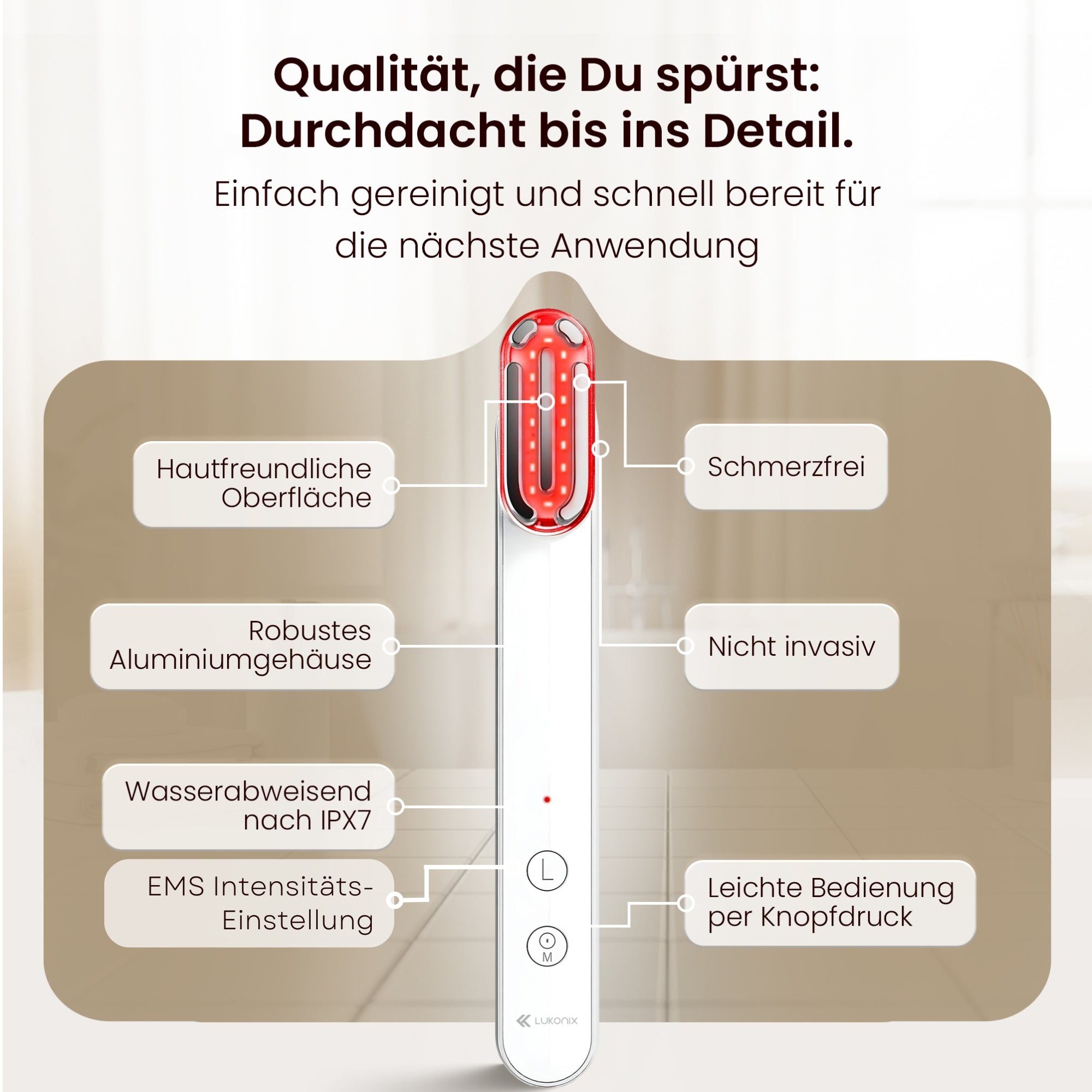 EMS 5-in-1 Lichttherapie Gesichtsmassagegerät – Anti-Falten & Face-Lifting Gerät mit Rot-, Blau- & Violettlicht